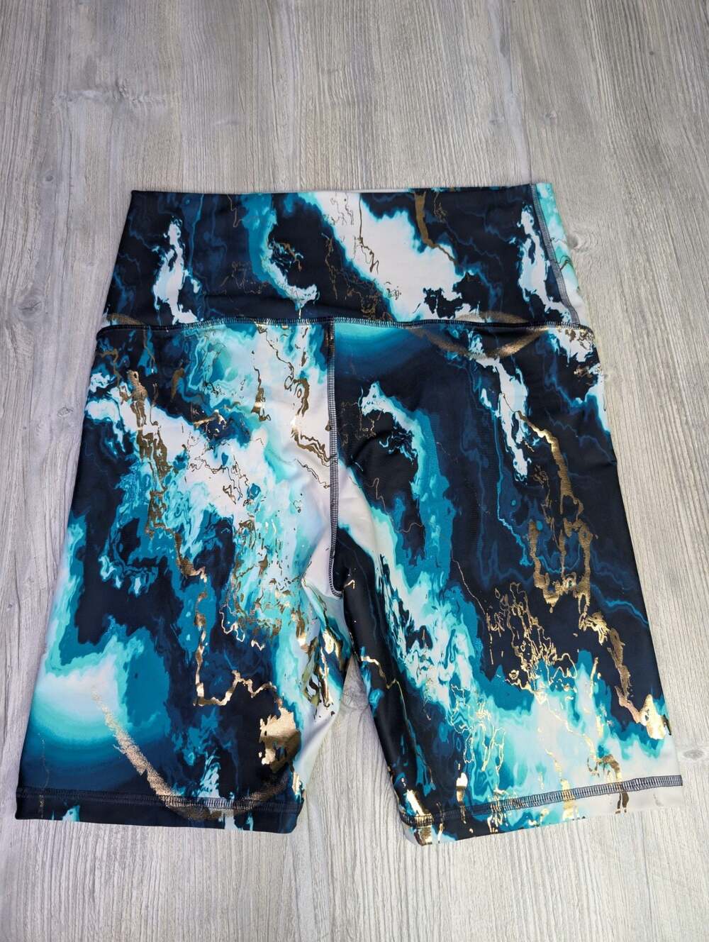 Old Navy Teal Black White Marble-Print Athletic Bike Shorts